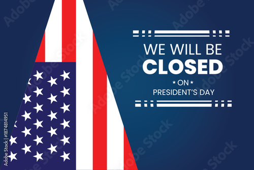 Modern Presidents Day illustration with bold typography and American flag elements, ideal for announcements, digital banners, and patriotic campaigns