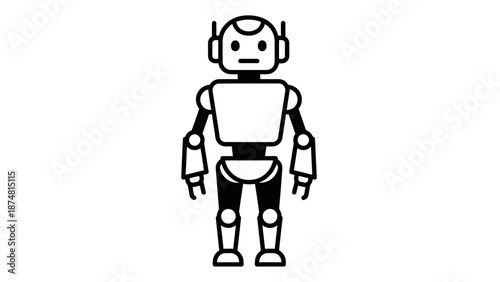 Simple cartoon robot icon, friendly android character, futuristic automation, technology, toy robot, service robot, cute character, basic design