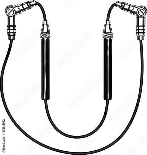 Hand drawn vector illustration of professional gym jump rope with weighted handles and adjustable cable, fitness equipment icon for skipping workout, isolated