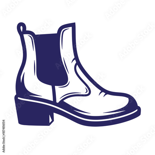 illustration of a leather boot with elastic sides and a low heel finish in one sentence