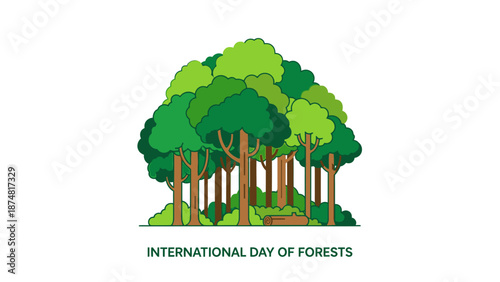 Group of Green Trees Forest Illustration.