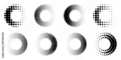 Tableau sur toile Abstract Circular Halftone Pattern Vector Set