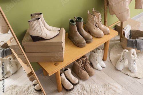 Wooden bench with winter sh...
