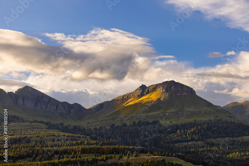 Canvas Print mountain landscape with clouds and alpenglow