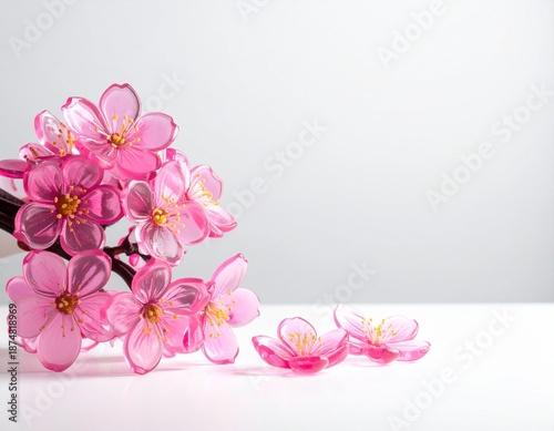 ガラス細工の桜の花（AI生成画像）