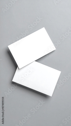 Two blank white business cards stacked on a neutral grey background, ready for custom branding and design.