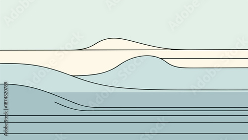 Abstract landscape with layered terrain in soft pink and blue tones