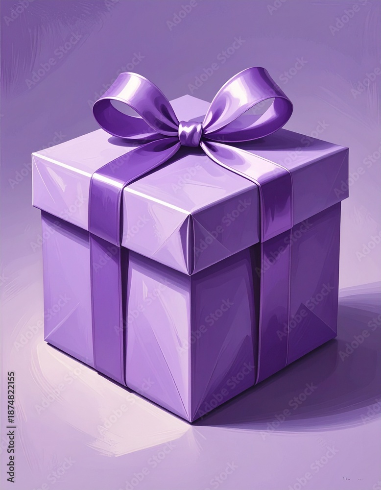 Obraz premium Elegant Purple Gift Box with a Silk Ribbon and Bow, Perfect for Special Occasions.