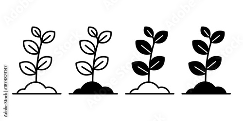 Tree Seedling Black Icon Bundle for Growth and Nature Concepts