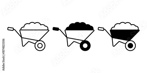 Wheelbarrow Black Icon Bundle for Garden Transport and Tools