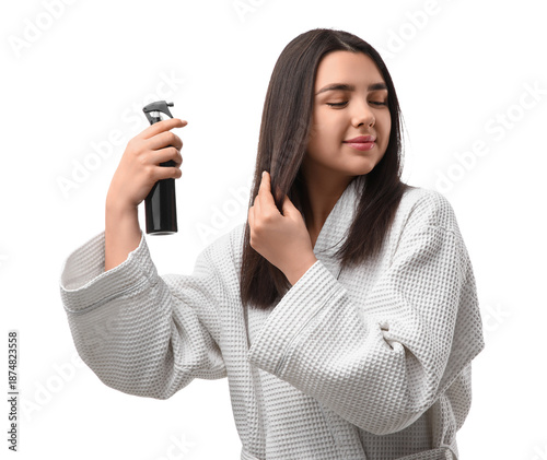Young woman in bathrobe app...