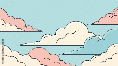 Layered pastel clouds in soft blue, pink, and white tones creating a serene sky scene