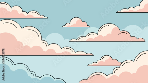 Soft pastel clouds in a serene sky with delicate pink and blue hues