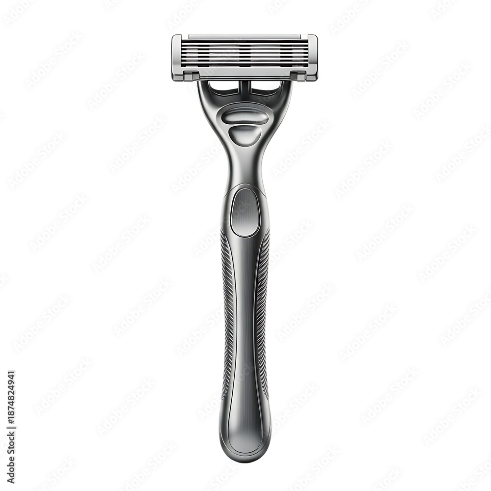 Obraz premium Silver razor with handle and multiple blades isolated on a transparent background shaver