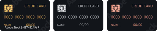 set of neutral black bank credit card icons with various gradients on them, for mobile apps, websites or UI/UX design