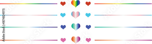 set of decorative frames with hearts and lines on both sides with various lgbt colors, designs for Pride month
