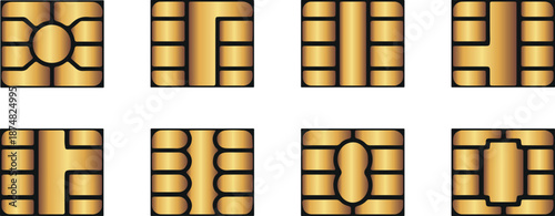 set of various chips for credit and other bank cards with a gold gradient, for mobile applications, websites or interface/UX design