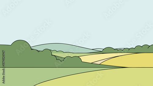 Rolling hills with a winding path in a serene landscape