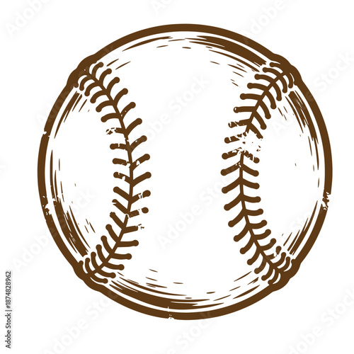 Drawing Vintage Brown baseball with stitching on white background