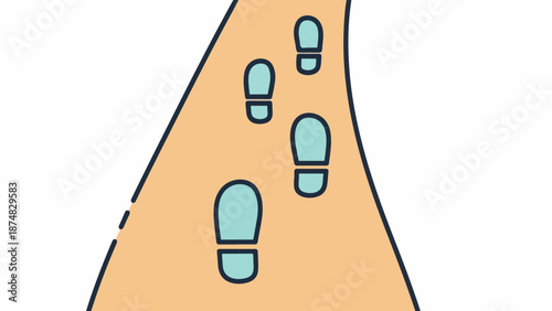 Minimalist illustration of a winding sandy path with blue footprints