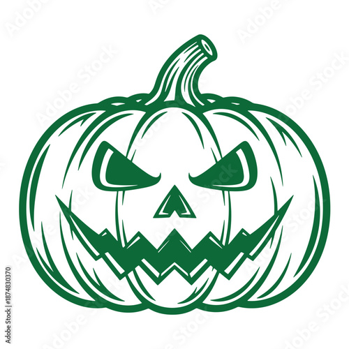Green pumpkin with a spooky face carved into it for Halloween festivities and decorations  symbolizing the spooky season