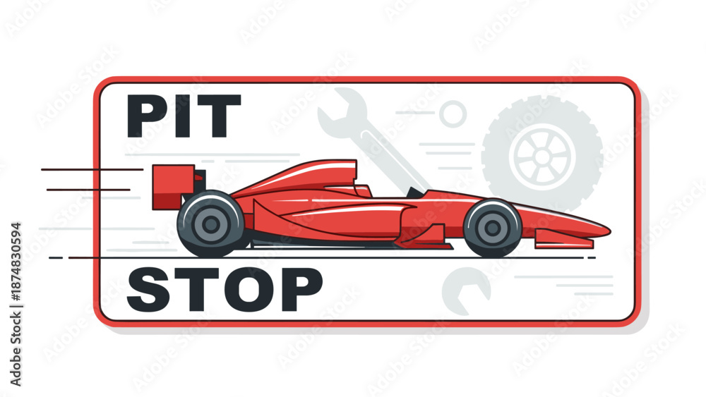Fototapeta premium Red Formula 1 race car in pit stop with tools and tire