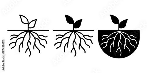 Plant Roots Black Icon Bundle for Growth and Soil Concepts