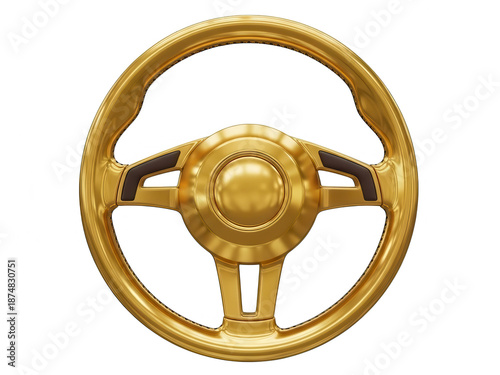 Golden Car Steering Wheel CloseUp with Reflection.