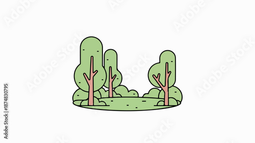 Illustration of a serene natural landscape with a grove of trees and grassy ground