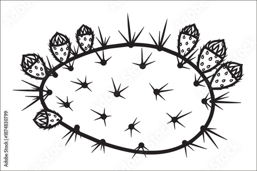 Prickly Pear Cactus Line Art Illustration: Hand Drawn Opuntia Vector Sketch with Fruits
Black and White Cactus Outline with Spines: Minimalist Desert Plant for Coloring Book