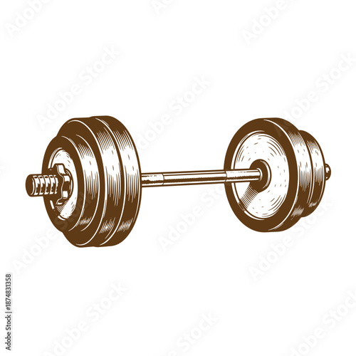 Drawing Vintage Brown dumbbell weightlifting equipment for fitness and exercise routine  healthy lifestyle