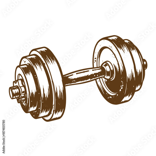 Drawing Vintage Brown dumbbell with two weights on either end  fitness equipment for strength training and exercise