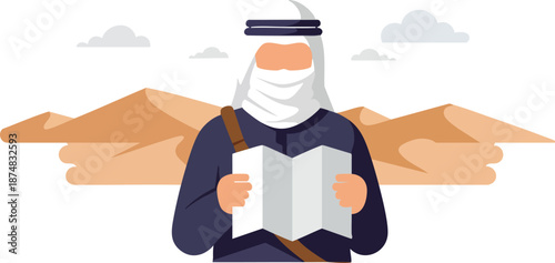 Arabian man with a map in the desert