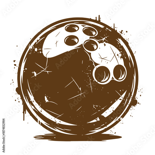 Drawing Vintage Brown grunge film reel icon on white background  filmstrip design element with scratches and splatters