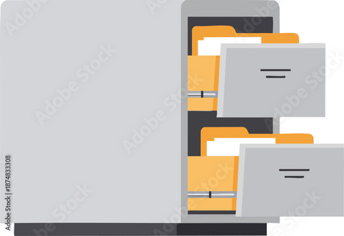 Open Filing Cabinet with Folders Illustration