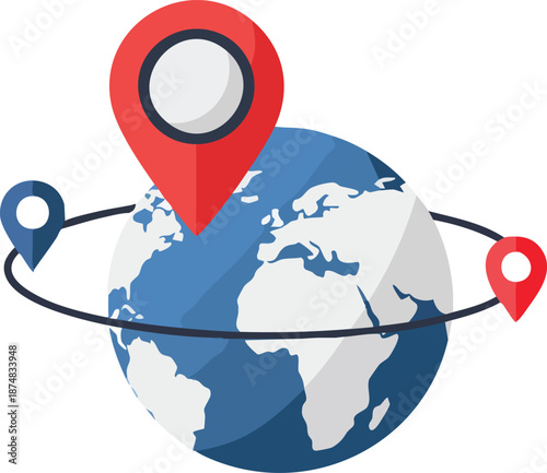 Earth globe with location pin icons