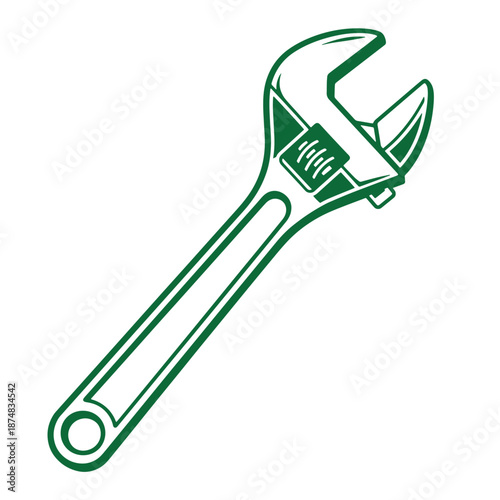 Green adjustable wrench icon isolated on white background for repair and construction concepts
