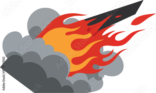 Burning flame with smoke on white background