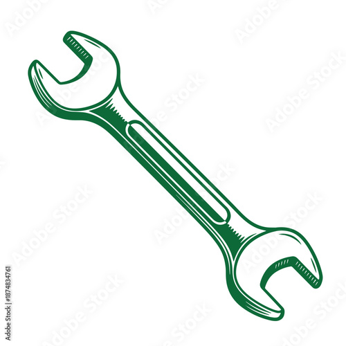 Green adjustable wrench on white background for repair and maintenance tasks  handy tool