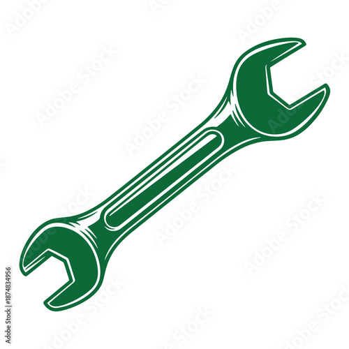 Green adjustable wrench tool for tightening and loosening bolts and nuts  isolated on white background