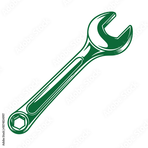 Green adjustable wrench tool for tightening and loosening bolts and nuts for repair and maintenance work one essential hand tool