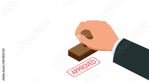 Business approval illustration showing hand stamping approved mark on document
