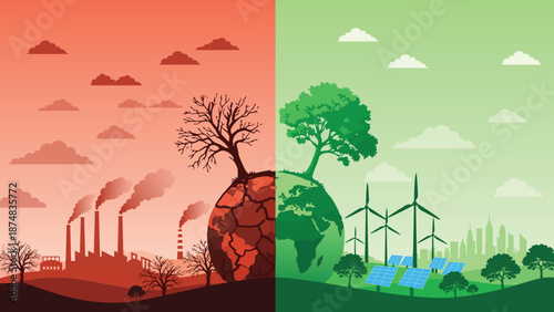 Environmental contrast: pollution vs. sustainability