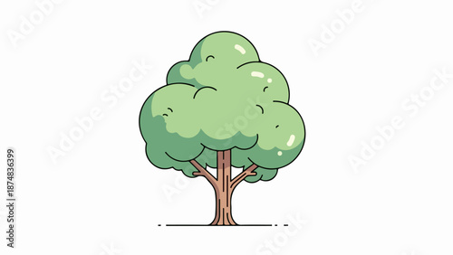 Cartoon-style illustration of a sturdy tree with a thick brown trunk and lush green leaves