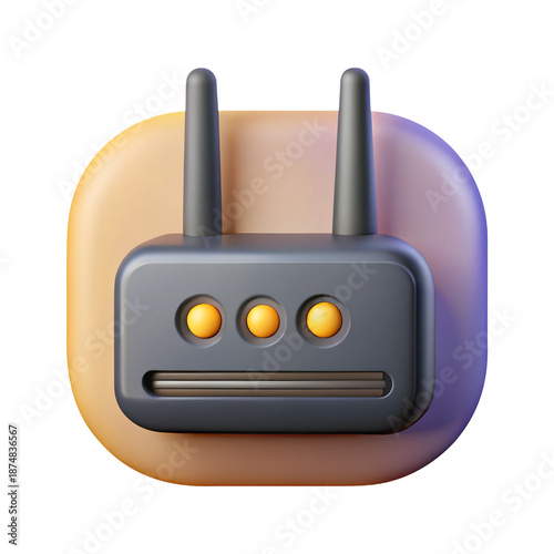 3d cartoon blue wifi router with yellow details and antennas, isolated on transparent background, png, wifi icon png, icon png
