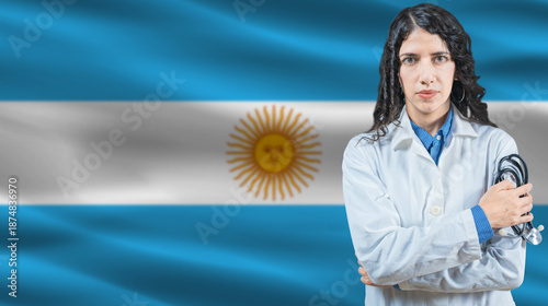 Foto Argentine national health system, Medical professional on Argentina flag backgro