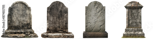 Foto four weathered gravestones, a realistic 3d render, symbolizing memory, loss, and history against an isolated dark backdrop