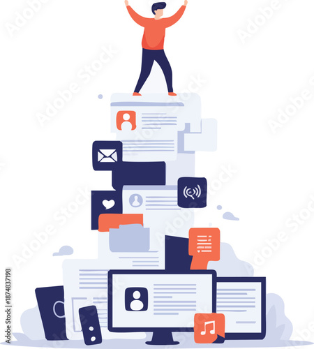Man on top of digital information
