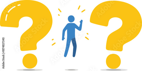 Confused person between two question marks