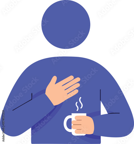 Person holding a hot cup of coffee or tea Relaxing and enjoying the mth